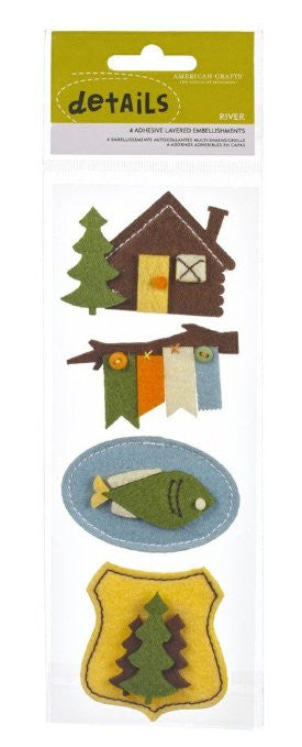 American Crafts CAMPY RIVER Details Felt Stickers 4pc - Scrapbook Kyandyland