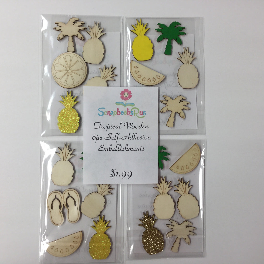 Tropical Wooden Self-Adhesive Embellishments 6pc Scrapbooksrus