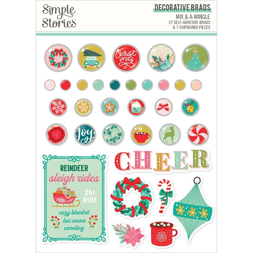 Simple Stories MIX &amp; A-MINGLE Decorative Brads &amp; Chipboard Pieces 34pc