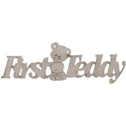 Fabscraps FIRST TEDDY Die-Cut Grey Chipboard Word - Scrapbook Kyandyland