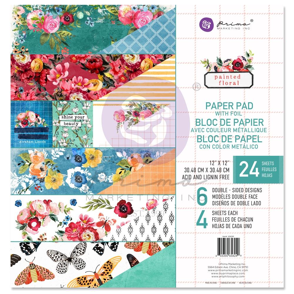 Prima PAINTED FLORAL 12&quot;X12&quot; Paper Pad with Foil 24 sheets