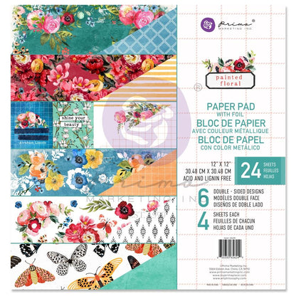 Prima PAINTED FLORAL 12&quot;X12&quot; Paper Pad with Foil 24 sheets