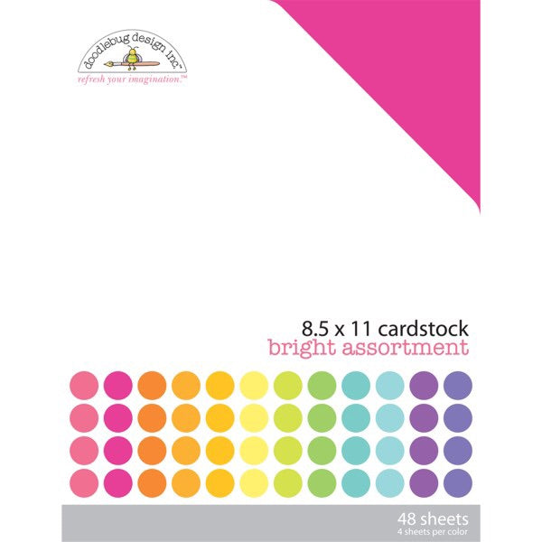 Doodlebug Cardstock BRIGHT ASSORTMENT 8.5”X11” 48pc @Scrapbooksrus