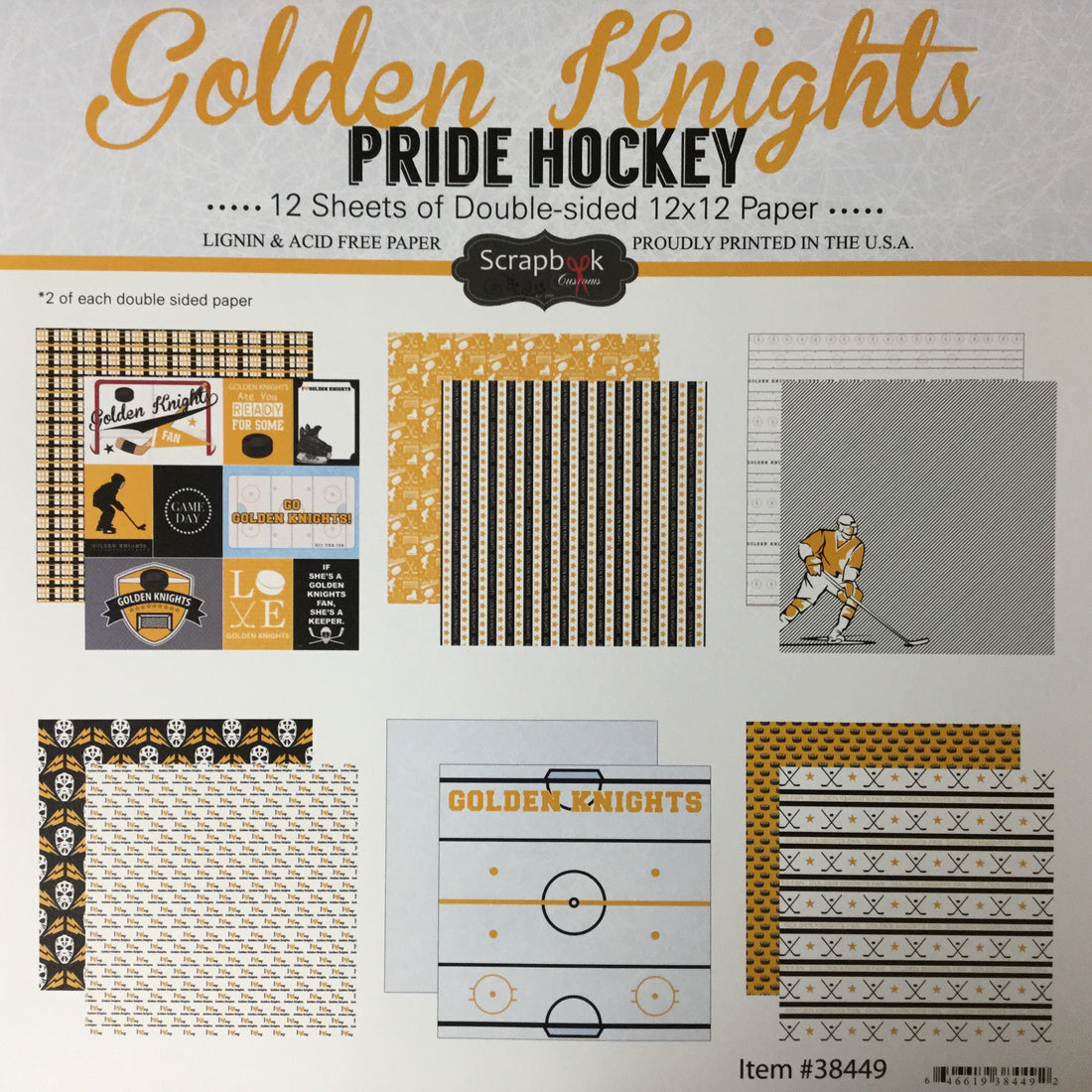 Golden Knights PRIDE HOCKEY KIT Yellow 12&quot;X12&quot; Scrapbook Paper 12 Sheets