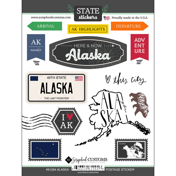 Scrapbook Customs State Sticker ALASKA Postage Stickers 13pc