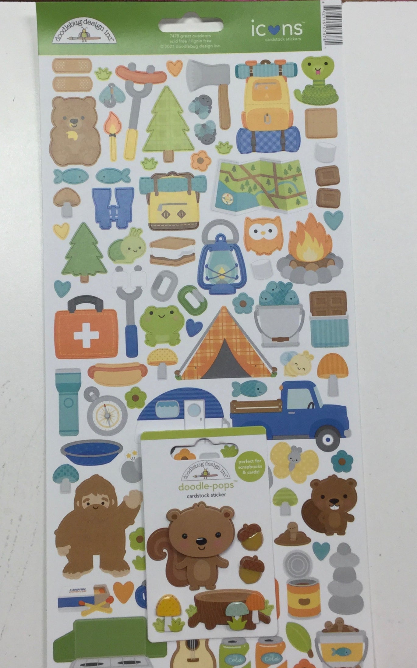 Doodlebug Icons GREAT OUTDOORS Cardstock Sticker Sheet Scrapbookrus