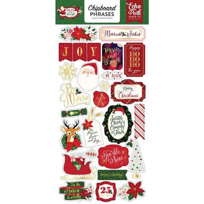 Echo Park 6&quot;x12&quot; MERRY &amp; BRIGHT CHIPBOARD Phrases Adhesive Sticker Scrapbooksrus