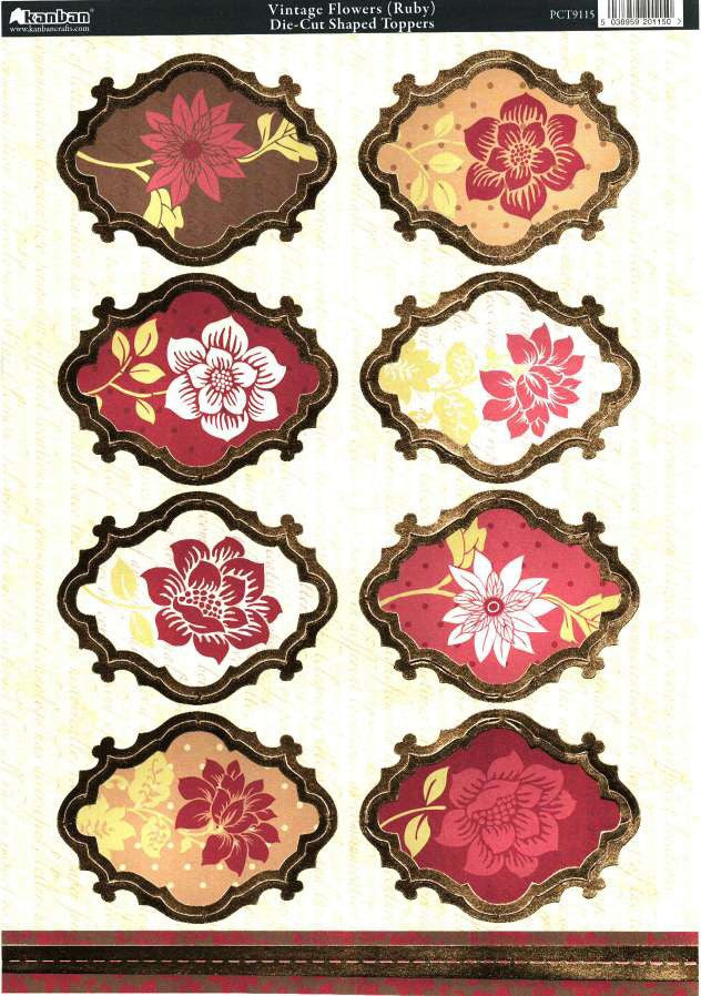 Kanban VINTAGE FLOWERS DieCut Card Topper - Scrapbook Kyandyland