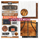 BASKETBALL WOOD SPORT KIT 5pc Scrapbook Papers Stickers