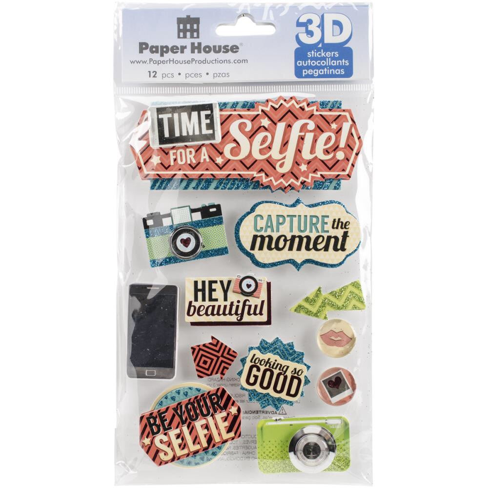 Paper House TIME FOR A SELFIE 3D Stickers 12pc Scrapbooksrus