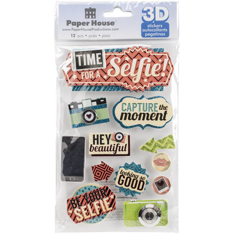 Paper House TIME FOR A SELFIE 3D Stickers 12pc - Scrapbook Kyandyland