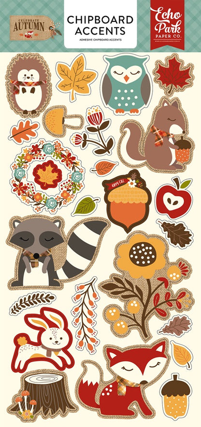 Echo Park 6&quot;x12&quot; CELEBRATE AUTUMN Chipboard Accents Sticker 26 pc Scrapbooksrus