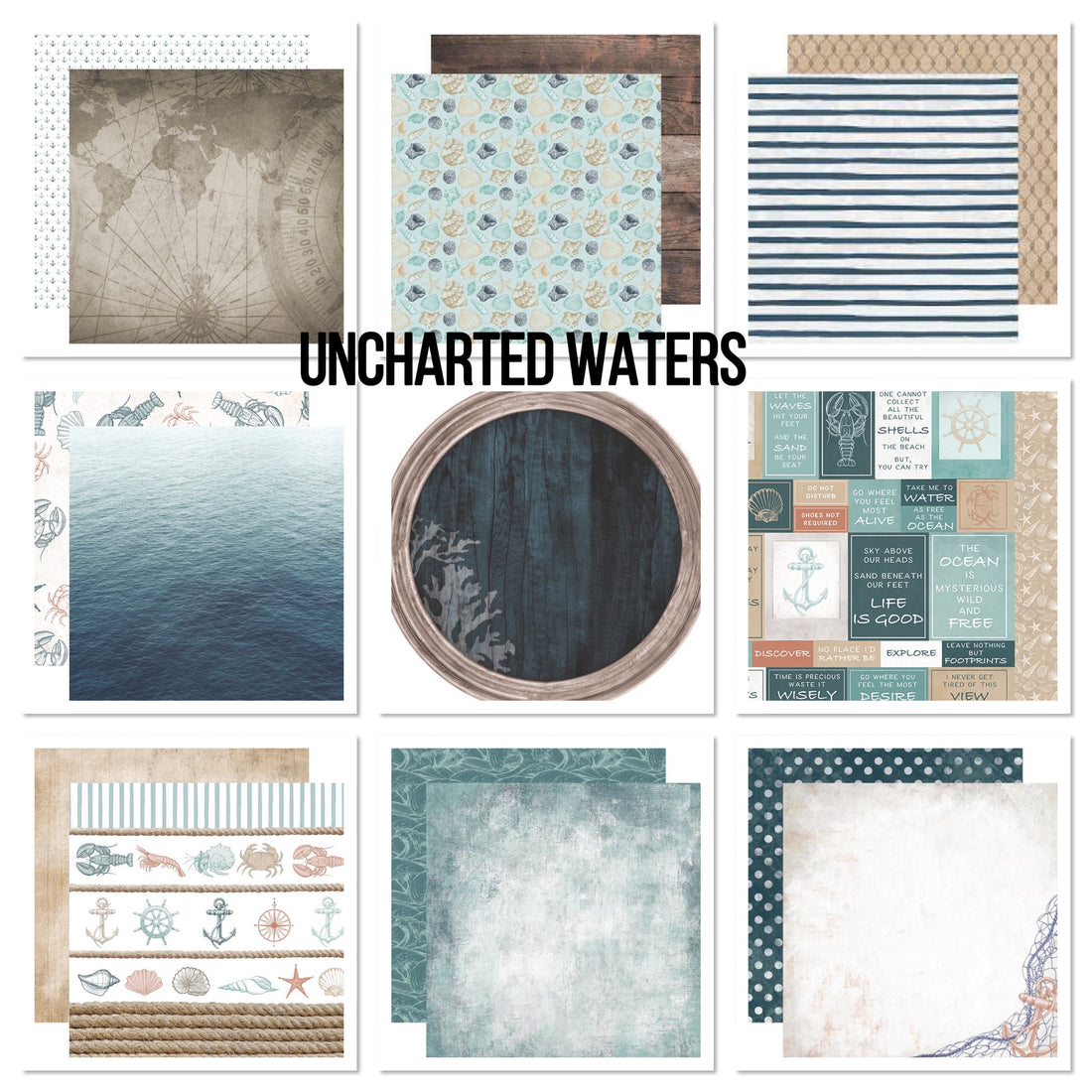 Kaisercraft UNCHARTED WATERS KIT 12"X12" Scrapbook Papers