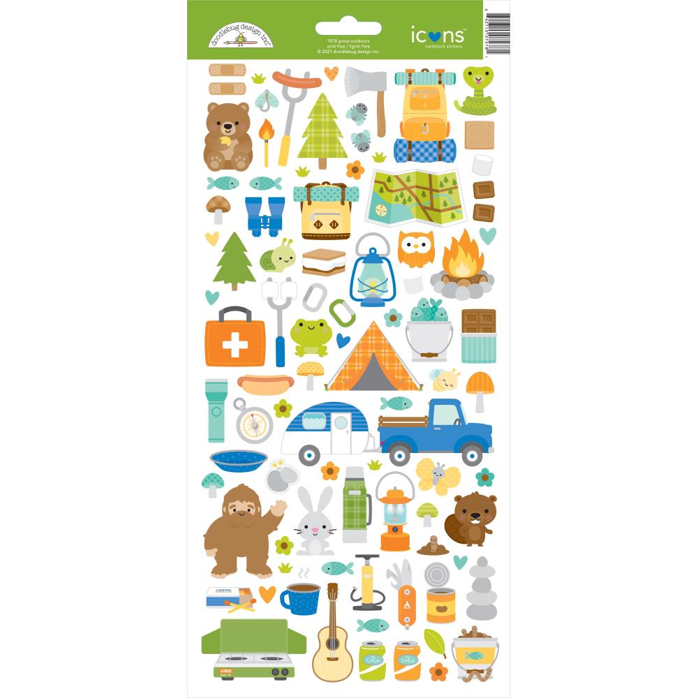 Doodlebug Icons GREAT OUTDOORS Cardstock Sticker Sheet Scrapbookrus