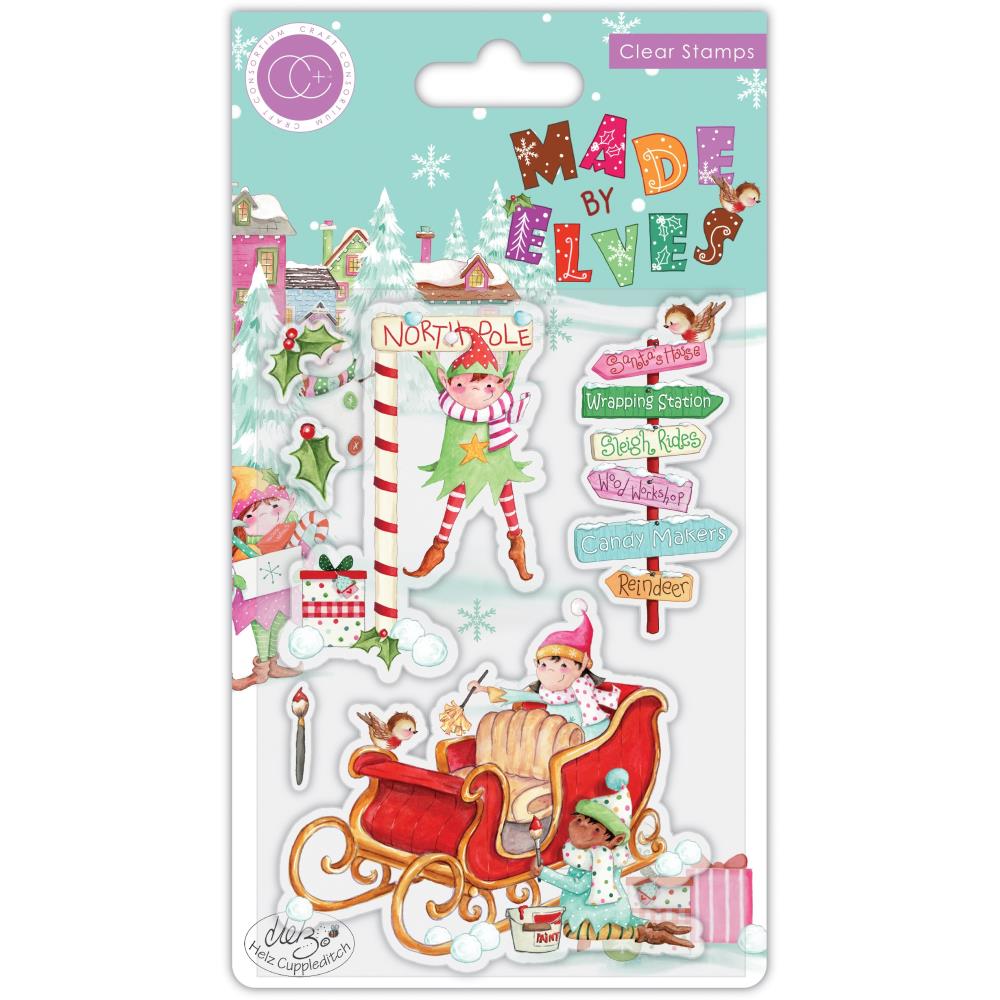 Craft Consortium Made By Elves SLEIGH Clear Stamps 6pc