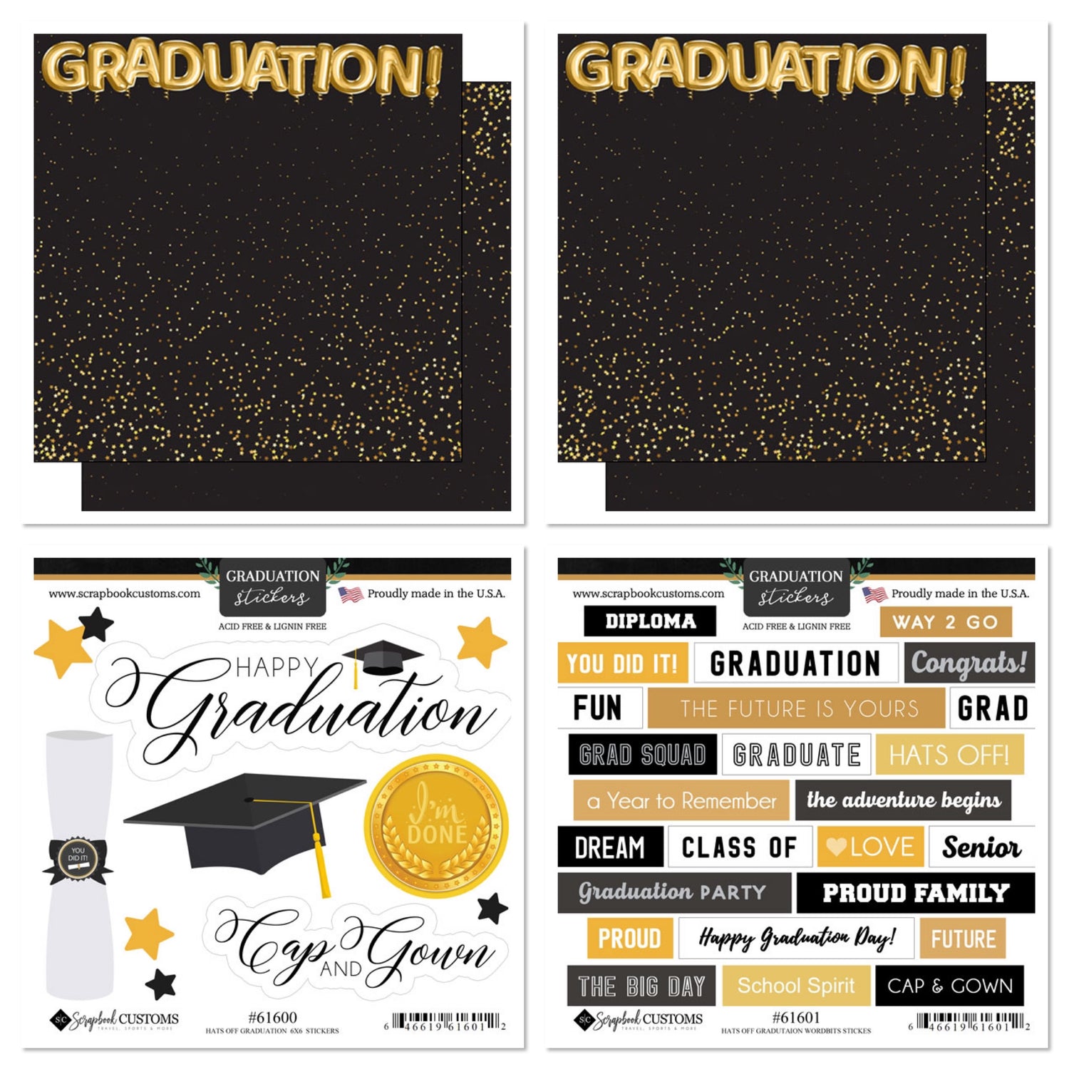 HATS OFF GRADUATION 12X12 Scrapbook School Kit 37pc