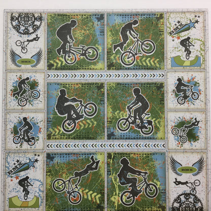 Feature Art TEENAGERS SKATEBOARDING BMX BIKES 12x12 Scrapbook Paper Kyandyland.com