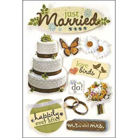 Paper House JUST MARRIED 3D Stickers 10pc