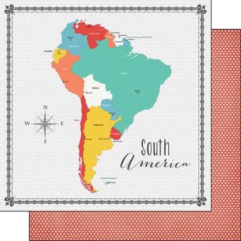 SOUTH AMERICA Memories Map Travel Scrapbook Paper