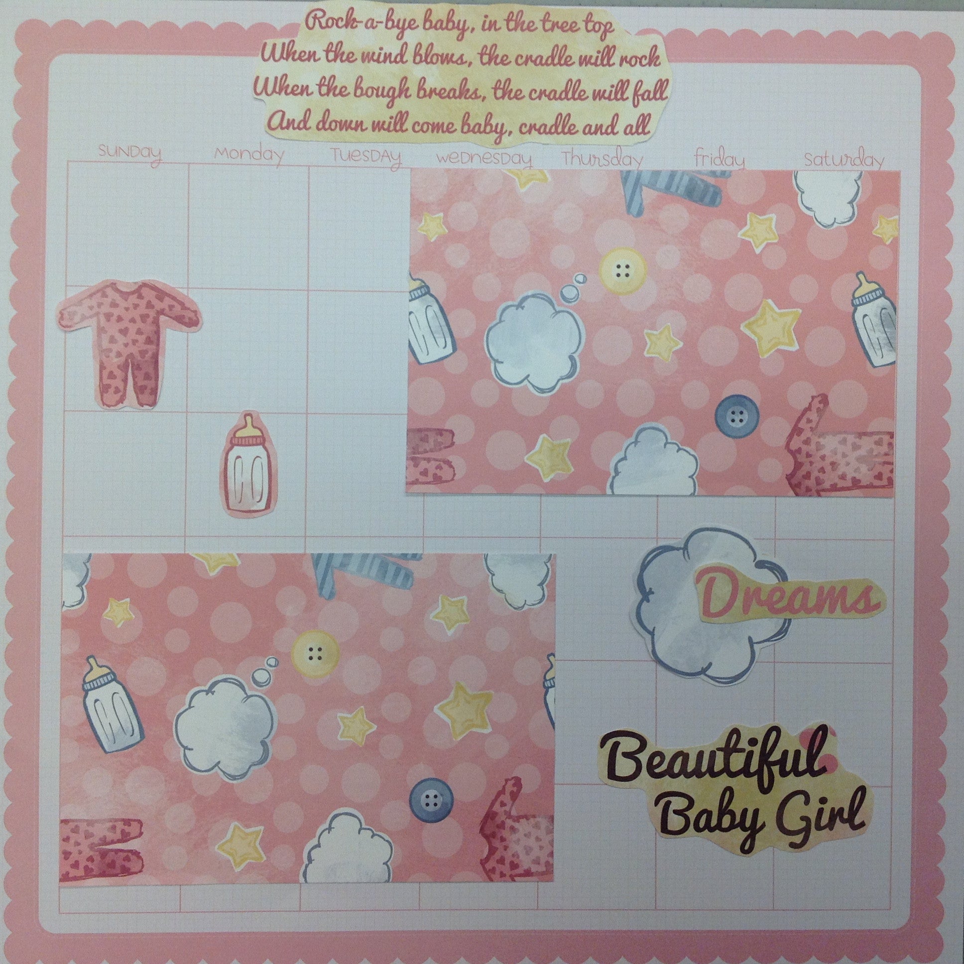 Premade Pages ROCK A BYE (1) 12&quot;x12&quot; Scrapbook Baby Girl
