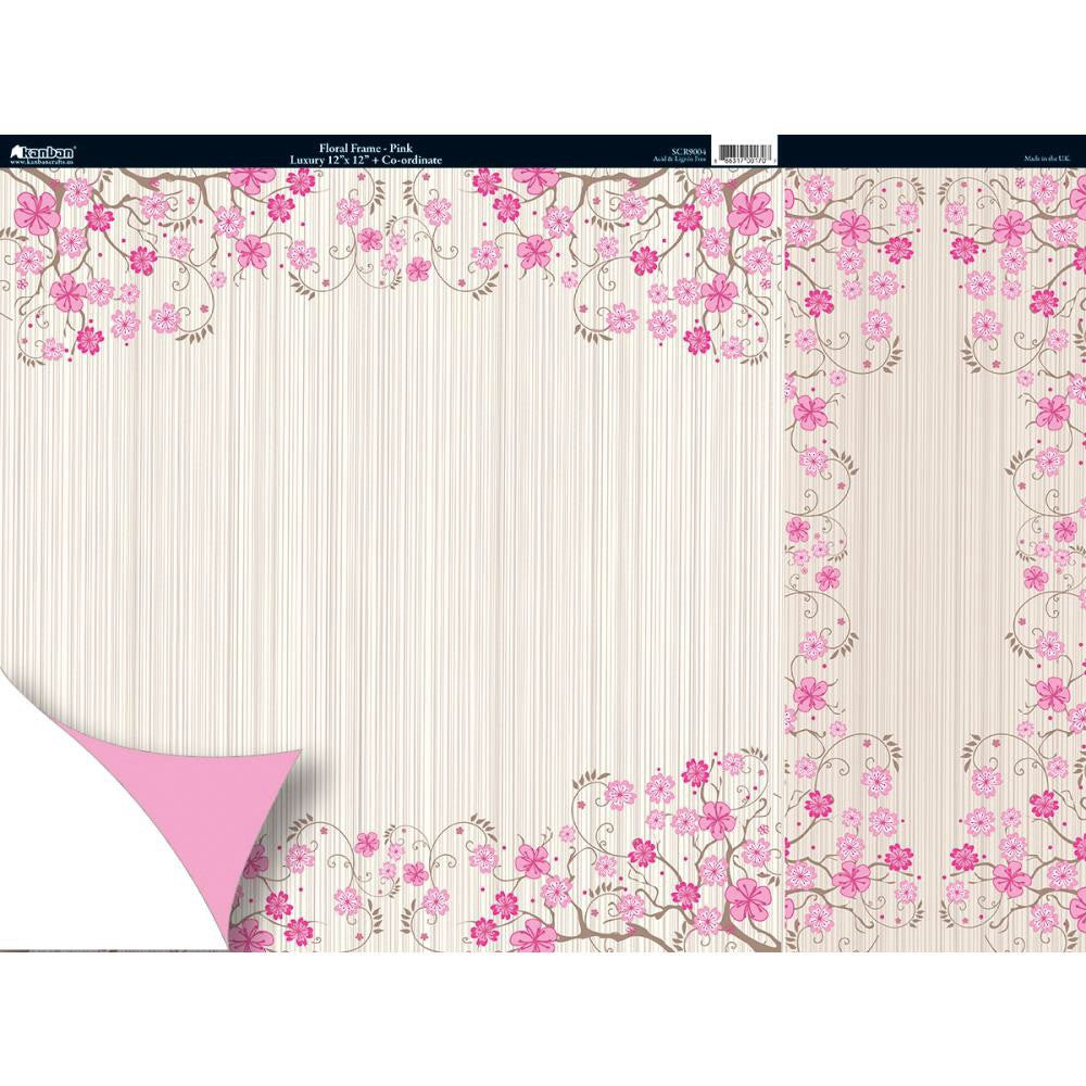 Kanban Free As A Bird FLORAL FRAME PINK Cardstock 12&quot;X12&quot; - Scrapbook Kyandyland