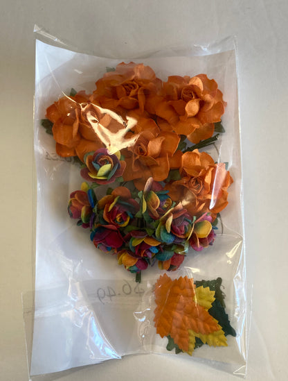 Rainbow Roses Mini Roses and Leaves 25 pc