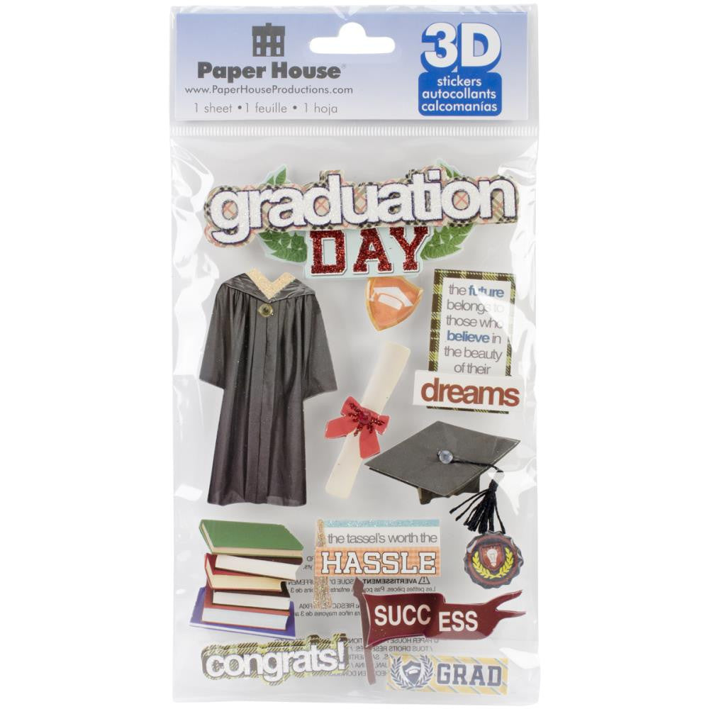 Paper House GRADUATION DAY 3D Stickers 4.5&quot;x8.5&quot; 12pc - Scrapbook Kyandyland