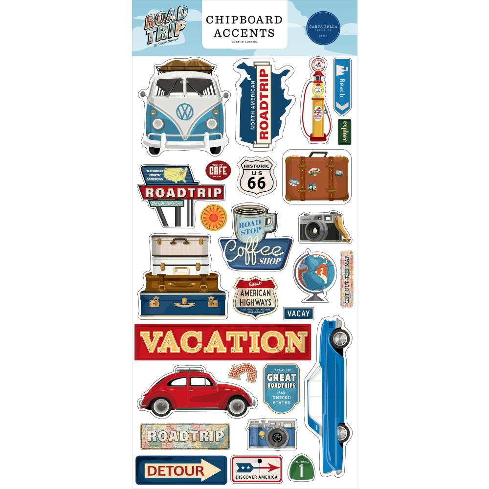 Carta Bella ROAD TRIP Adhesive CHIPBOARD ACCENTS 27pc