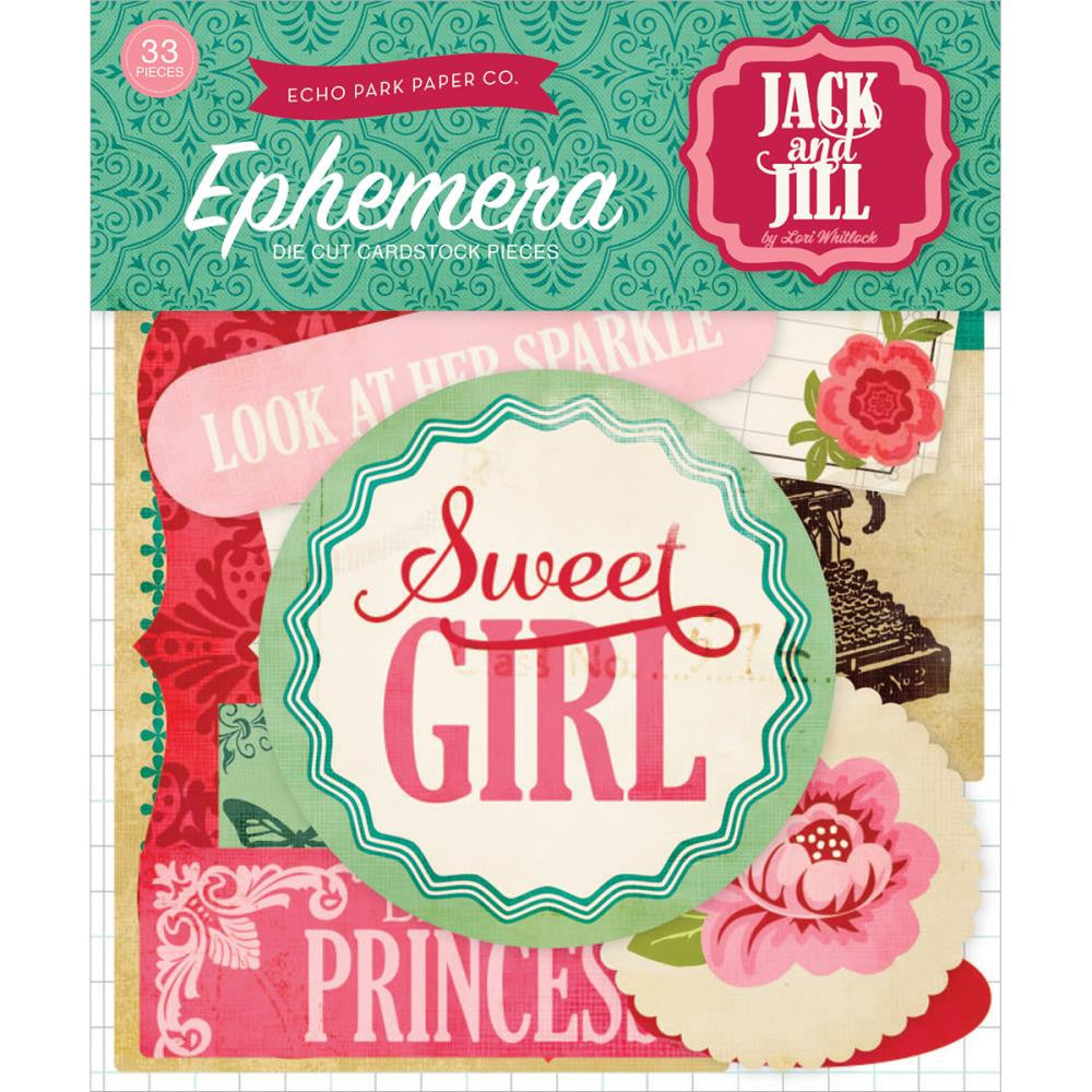 Echo Park Jack &amp; Jill GIRL EPHEMERA Die Cuts 33pc