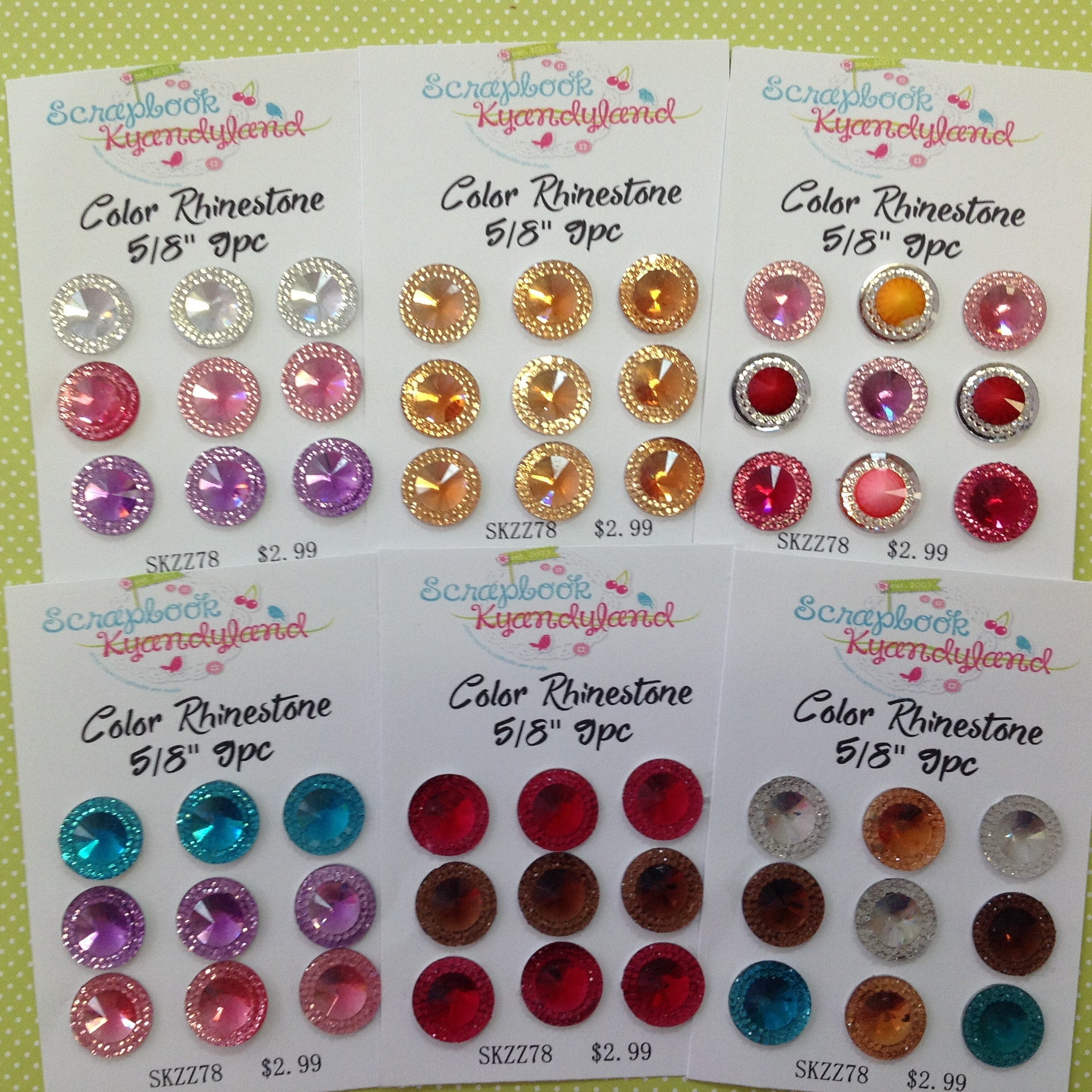 COLOR RHINESTONE Mixed Gems 9pc 5/8&quot;