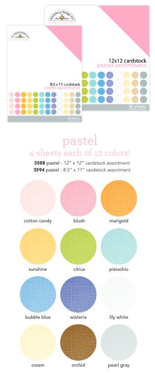 Doodlebug Cardstock PASTEL ASSORTMENT 8.5”X11” 48pc