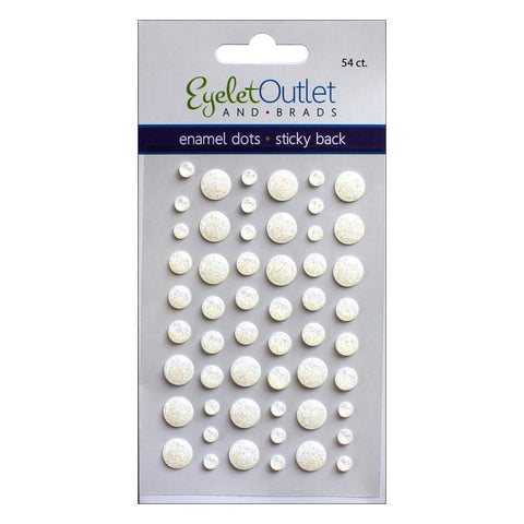 EyeLet Outlet ENAMEL DOTS GLITTER WHITE Sticky Back 54pc