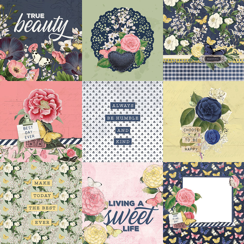 Simple Stories Simple Vintage Indigo Garden 4X4 ELEMENTS 12x12 Scrapbook Paper Scrapbooksrus