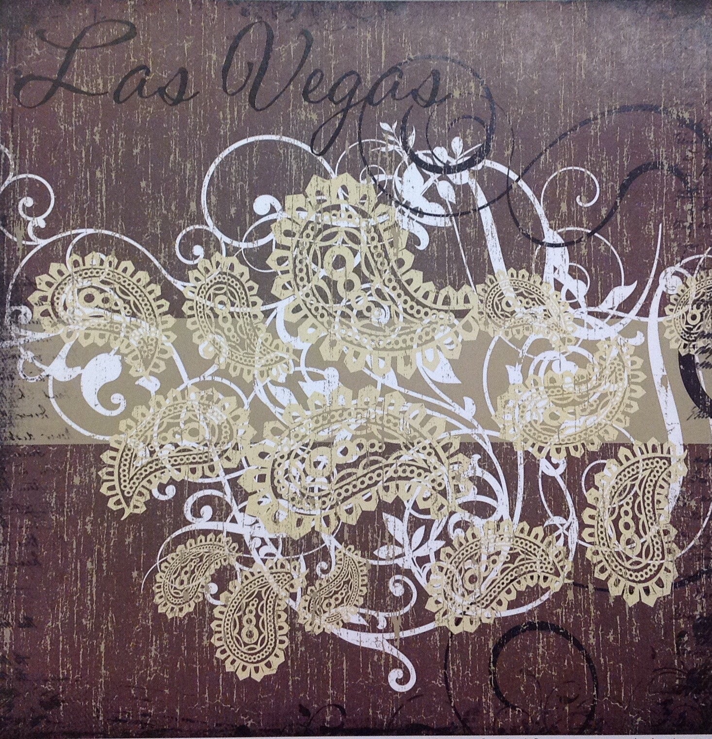 LAS VEGAS Brown Paisley Swirl 12&quot;X12&quot; Custom Travel Paper Sheet LV - Scrapbook Kyandyland