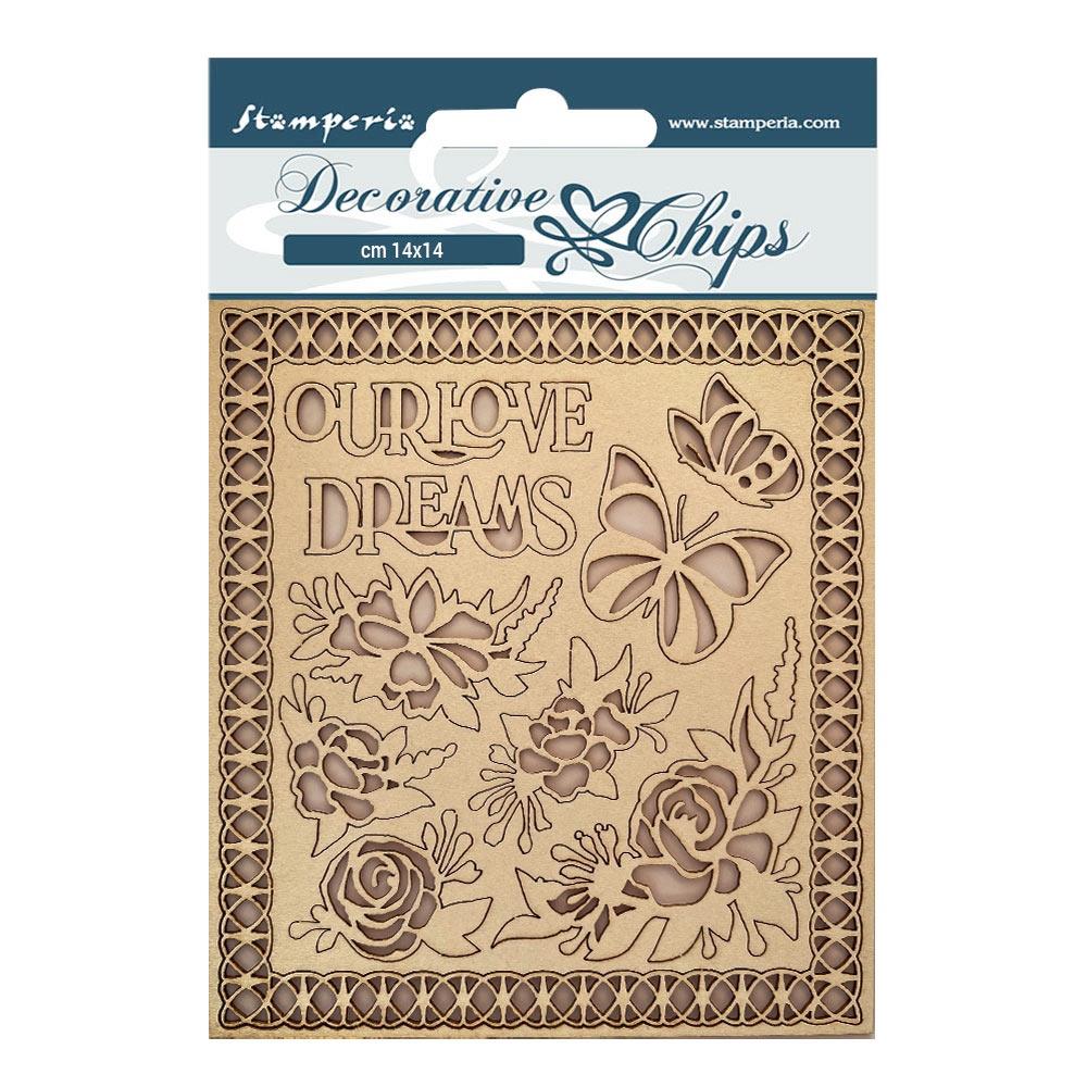 Stamperia Decorative Chips Garden of Promises OUR LOVE 10pc