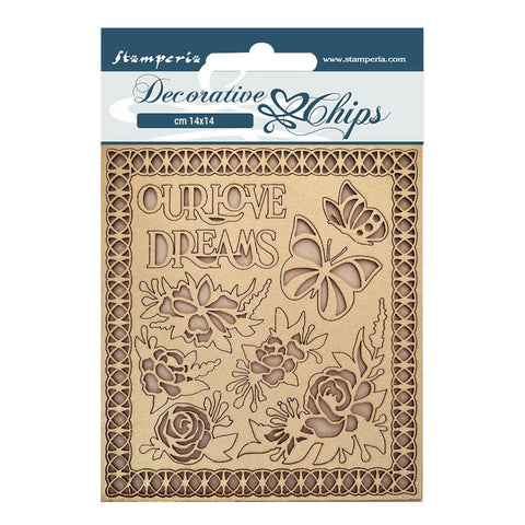 Stamperia Decorative Chips Garden of Promises OUR LOVE 10pc