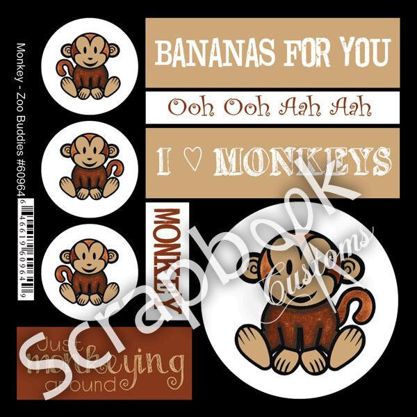 Zoo Buddies MONKEY Scrapbook Stickers 9 pc