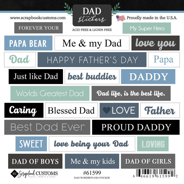 Dad Stickers DAD WORDBITS 6X6 Scrapbook Stickers 25pc