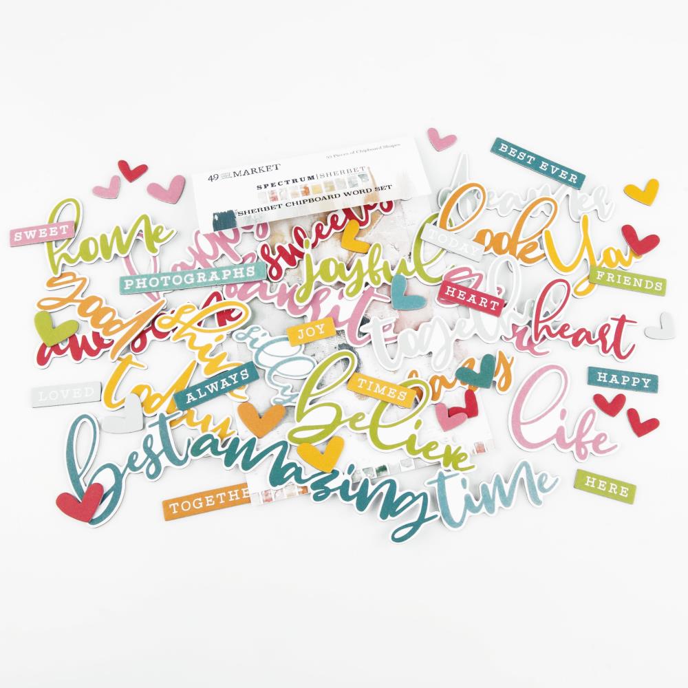 49 and Market Spectrum Sherbet CHIPBOARD WORD SET Scrapbooksrus LasVegas Scrapbook Store