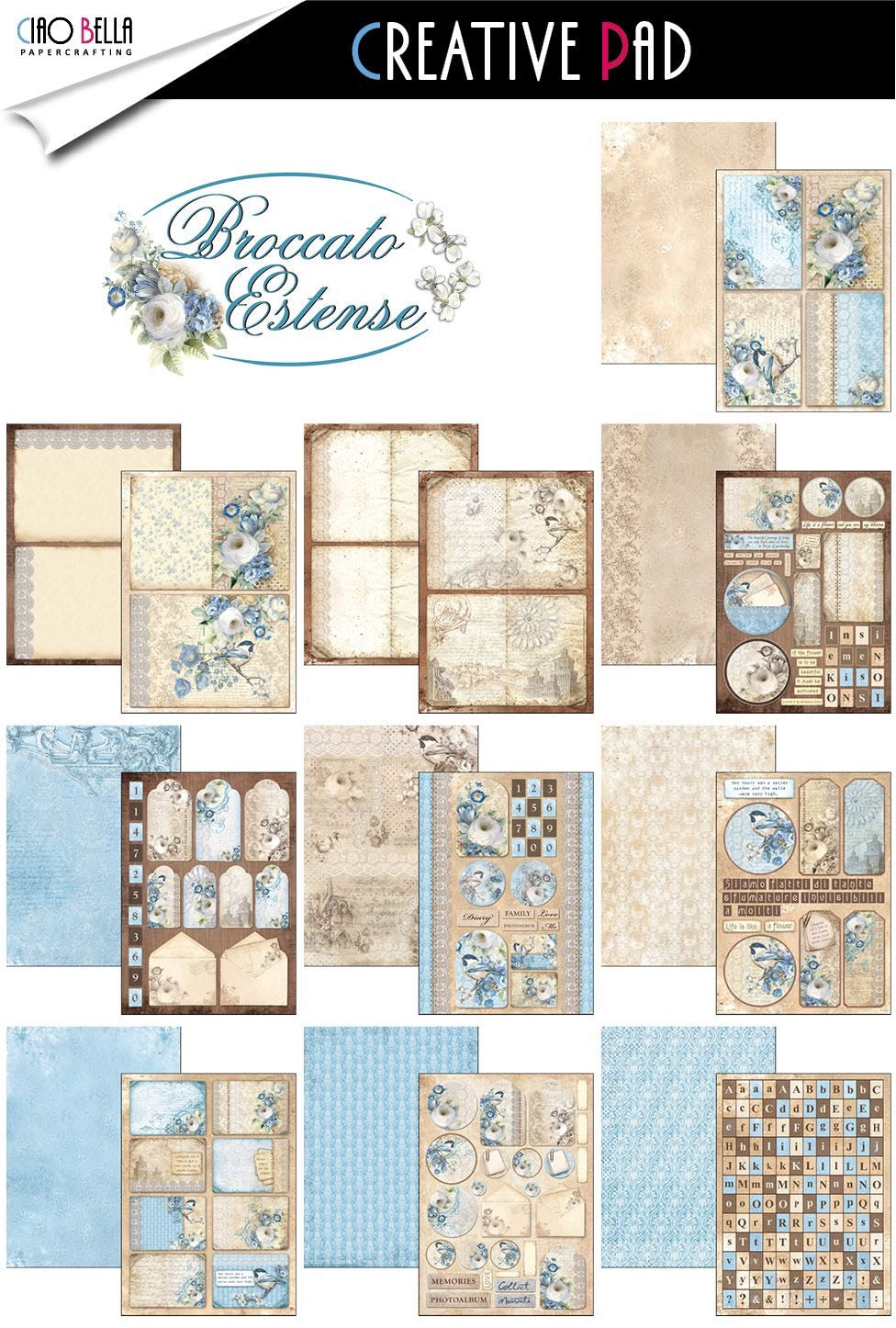 Ciao Bella BROCCATO ESTENSE Paper Pad 12 Sheets Scrapbooksrus