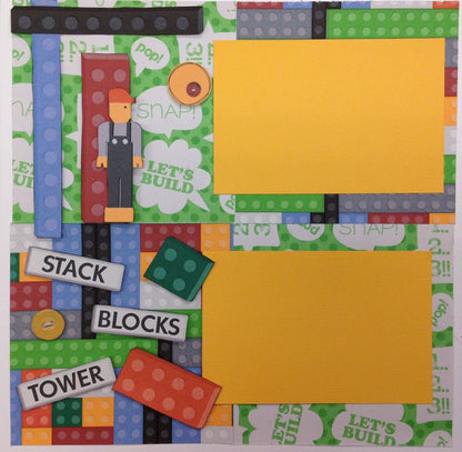 Premade scrapbook pages Legos that blocks Tower