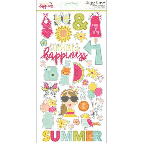 Simple Stories SUNSHINE & HAPPINESS Chipboard Stickers
