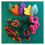 Rainbow Roses Mini Roses and Leaves 25 pc