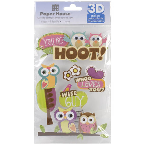 Paper House YOU'RE A HOOT 3D Stickers7pc - Scrapbook Kyandyland