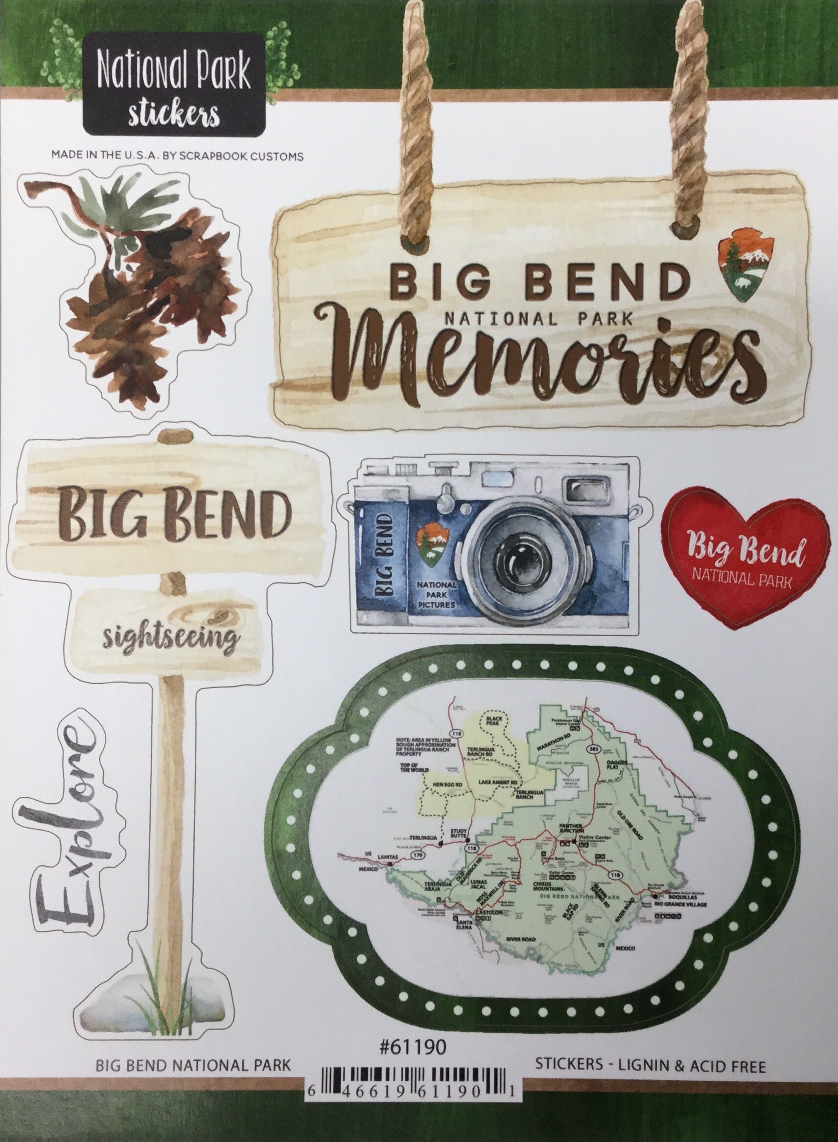 Scrapbook Customs BIG BEND National Park Stickers 18 pc Scrapbooksrus