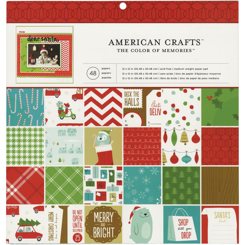 American Crafts BE MERRY 12&quot;X12&quot; Paper Pad 48pc 98367 - Scrapbook Kyandyland