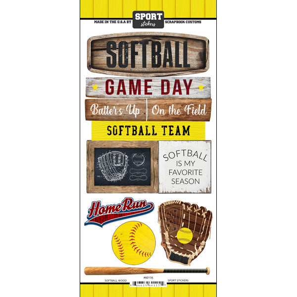 SOFTBALL WOOD Scrapbook Customs Softball Sticker 11pcScrapbooksRus