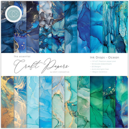 Craft Consortium Ink Drops OCEAN 12”X12” Premium Paper Pad