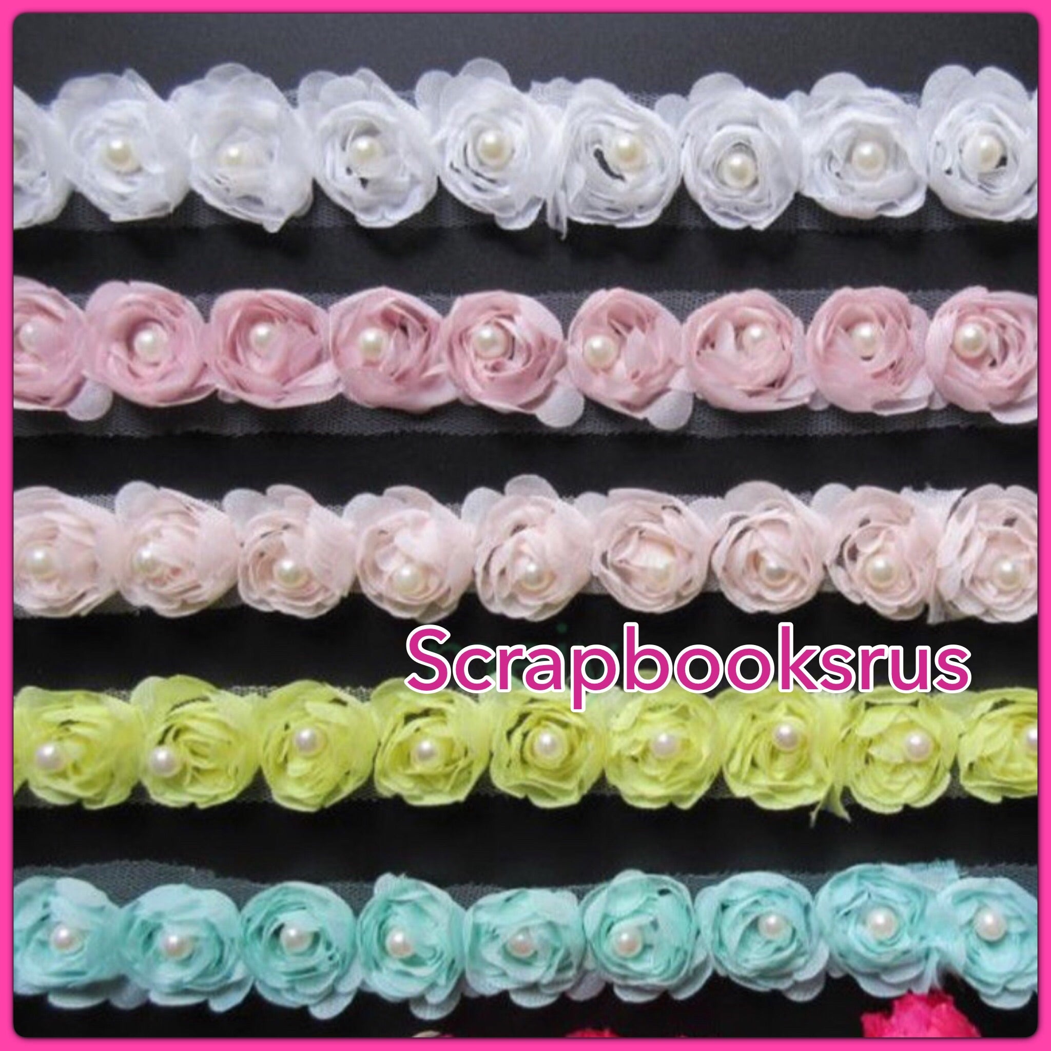 Fabric Ribbon Roses with Pearls @Scrapbooksrus Las Vegas