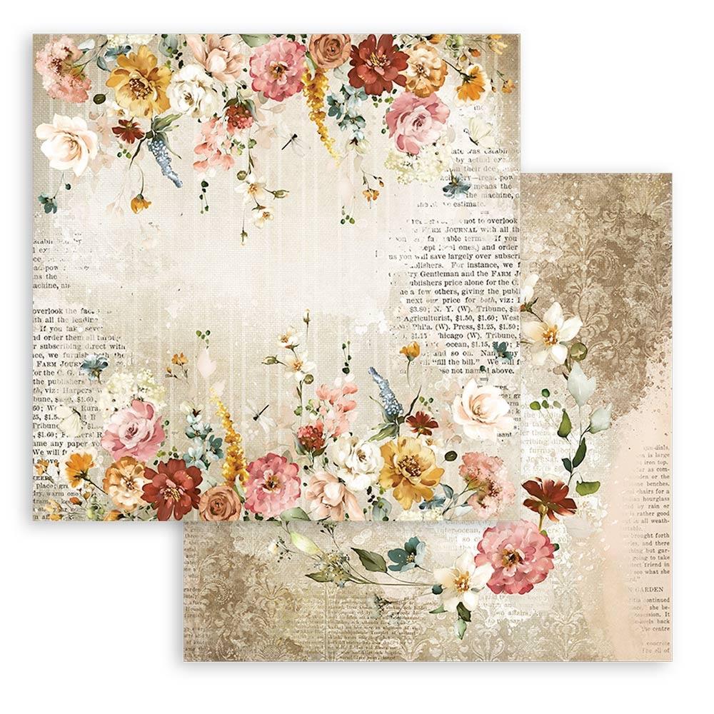 Stamperia Garden Promises FLOWERS &amp; NEWSPAPER 12&quot;X12&quot; Scrapbook Paper